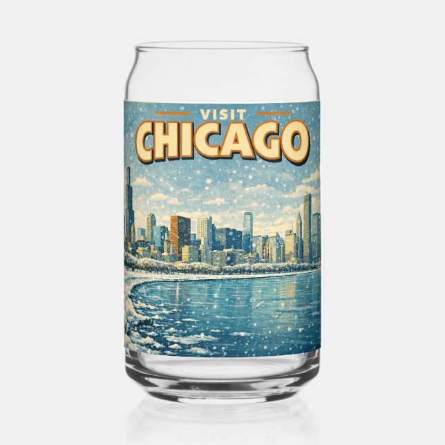 Vaso Con Forma De Lata Chicago skyline and Lake Michigan in winter  (Reverso )