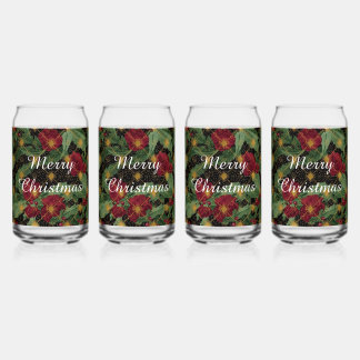 Vaso Con Forma De Lata Christmas Flowers Pattern,Gold Red Green Black ,Wh
