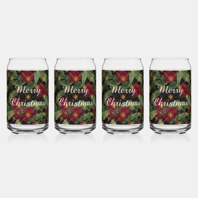 Vaso Con Forma De Lata Christmas Flowers Pattern,Gold Red Green Black ,Wh (Anverso)