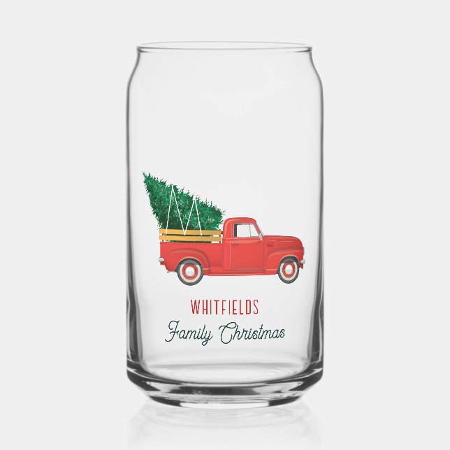 Vaso Con Forma De Lata Christmas Red Truck Family Custom (Anverso)