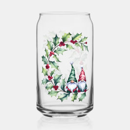 Vaso Con Forma De Lata Christmas Watercolor Gnomes Sitting On Holly Twig