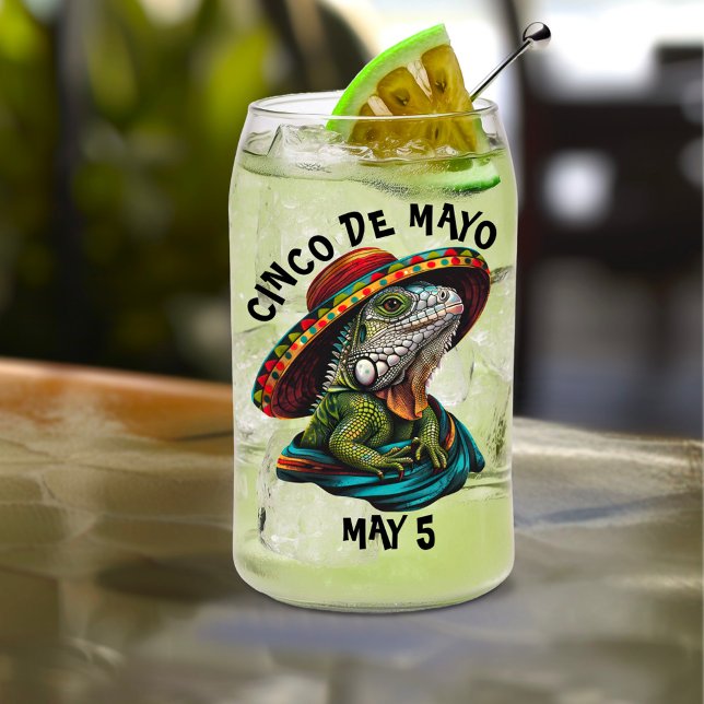 Vaso Con Forma De Lata Cinco de Mayo Iguana con Sombrero y Serape (Subido por el creador)