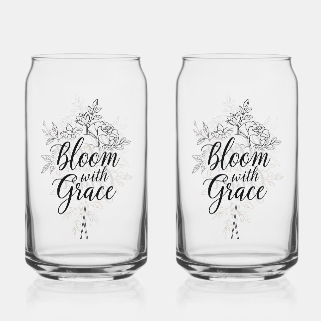 Vaso Con Forma De Lata Cita floral Inspiradora "Bloom with Grace" (Anverso)