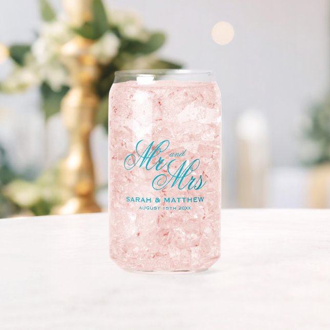 Vaso Con Forma De Lata Clásico Sr y Sra boda personalizada azul celeste (Insitu (Boda))