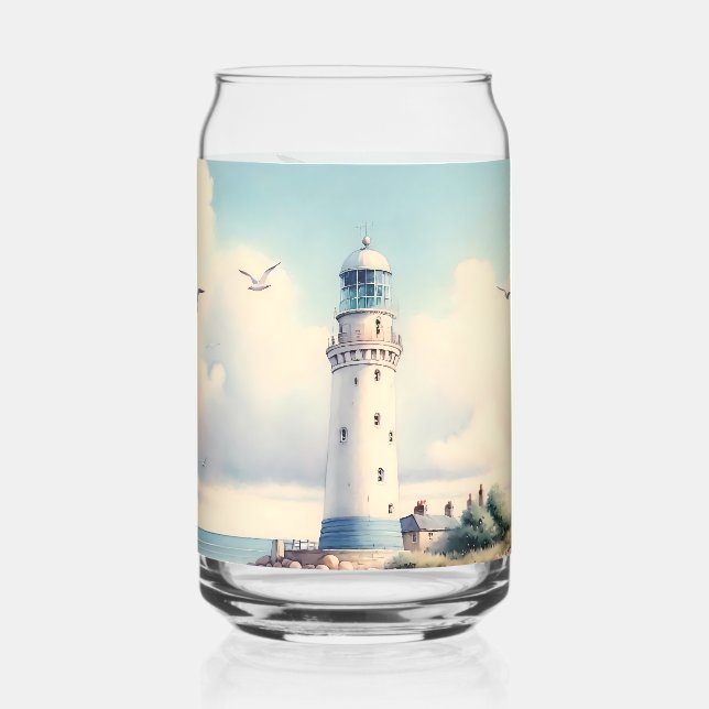 Vaso Con Forma De Lata Coastal Lighthouse Seagulls Pastel Sky Serenity (Reverso )