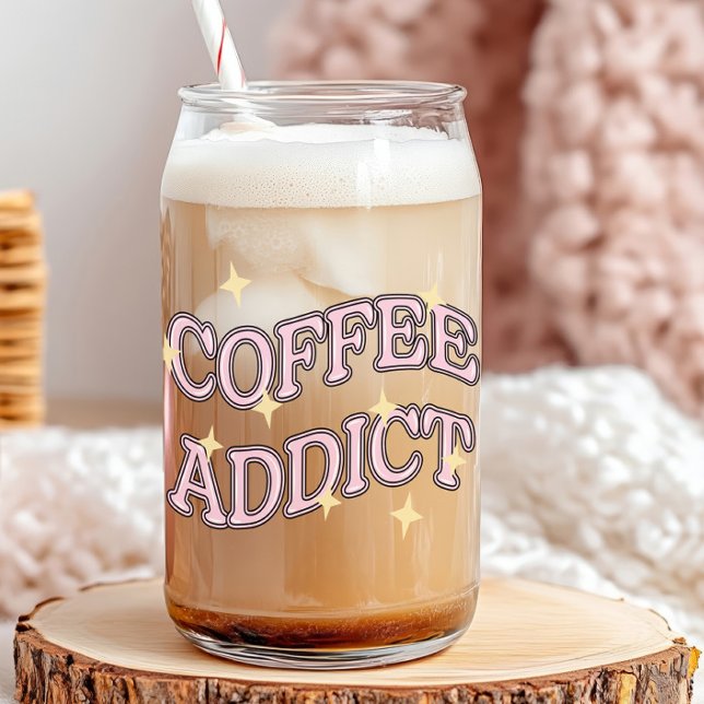 Vaso Con Forma De Lata Coffee Addict | Sparkly Retro (coffee addict glass can for coffee lovers)