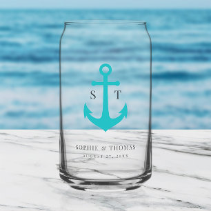 Vaso Con Forma De Lata Colores Personalizados Monograma Ancla Boda