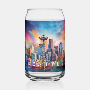 Vaso Con Forma De Lata Colorido Skyline Seattle