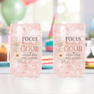 Vaso Con Forma De Lata Concéntrate en lo Bueno – Inspirador Floral Vintag