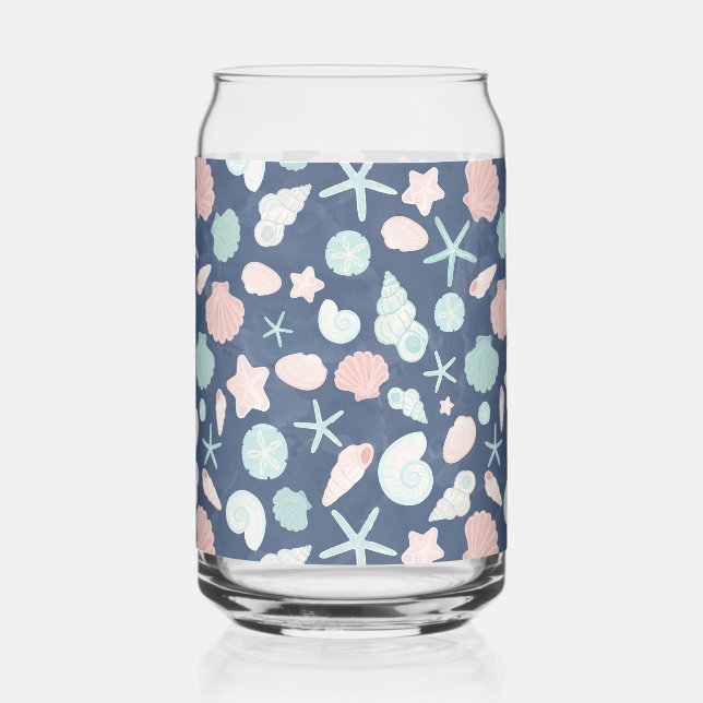 Vaso Con Forma De Lata Conchas Costeras Playa y Diseño Oceánico (Anverso)