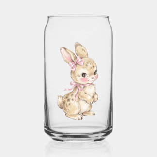 Vaso Con Forma De Lata Conejito de Acuarela Vintage con Lazos Rosados en 