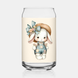 Vaso Con Forma De Lata Conejito lindo con overoles y sombrero de paja y l