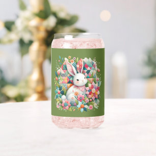 Vaso Con Forma De Lata Conejo con colcha y flores