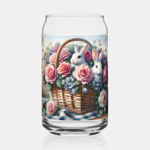 Vaso Con Forma De Lata Conejos Anidados Entre Rosas de Cabaña