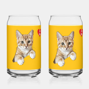 Vaso Con Forma De Lata Conjunto Corazón de Gato Nombre Amor