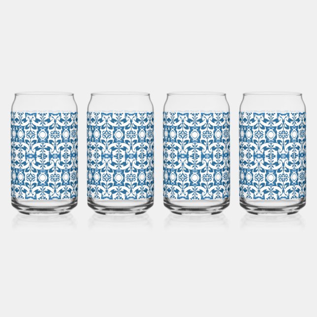 Vaso Con Forma De Lata Conjunto de vidrio de 4 piezas | Blues bohemios (Anverso)