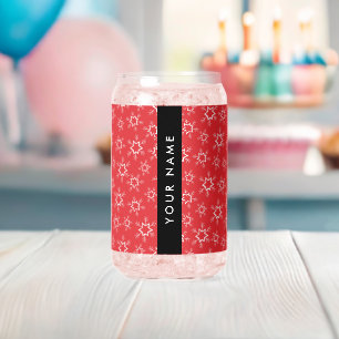 Vaso Con Forma De Lata Copos de nieve rojos y blancos, tu nombre, persona
