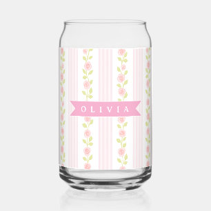 Vaso Con Forma De Lata Coqueta femenina rosa personalizada con flores a r