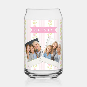 Vaso Con Forma De Lata Coqueta femenina rosa personalizada con flores a r