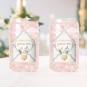 Vaso Con Forma De Lata Corazón floral de sobre de crema azul claro francé