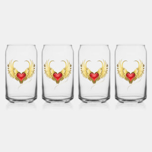 Vaso Con Forma De Lata Corazón Rojo con Alas Doradas