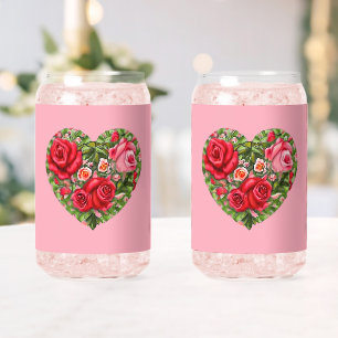 Vaso Con Forma De Lata Corazón Rosa Vintage