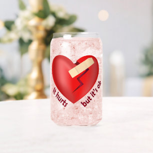 Vaso Con Forma De Lata Corazón roto sanado con parche y cita de vida