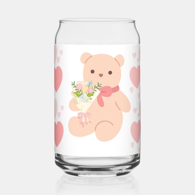 Vaso Con Forma De Lata corazones rosas y oso (Izquierda)