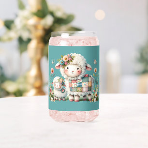 Vaso Con Forma De Lata Corderitos adorables con acentos florales y de pat