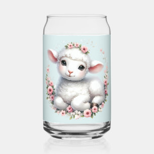Vaso Con Forma De Lata Cordero dulce con Ilustracion de corona floral