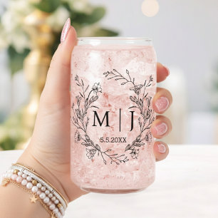Vaso Con Forma De Lata Corona Botánica Minimalista con Monograma de Boda