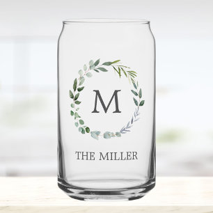Vaso Con Forma De Lata Corona de Hojas Verde Salvia con Acuarela Monogram