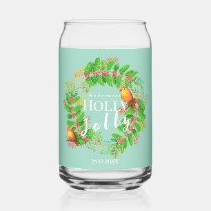Vaso Con Forma De Lata Corona de Navidad Holly Jolly Familia Luz Azul Tea