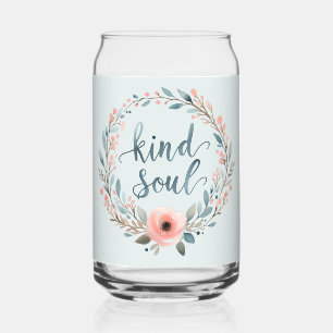 Vaso Con Forma De Lata Corona floral de alma amable con cita en acuarela