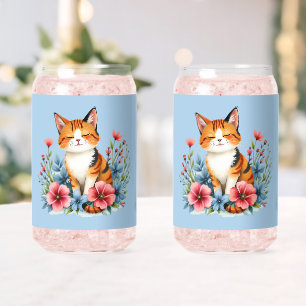 Vaso Con Forma De Lata Cottagecore Gato Floral Sereno Fino Botánico