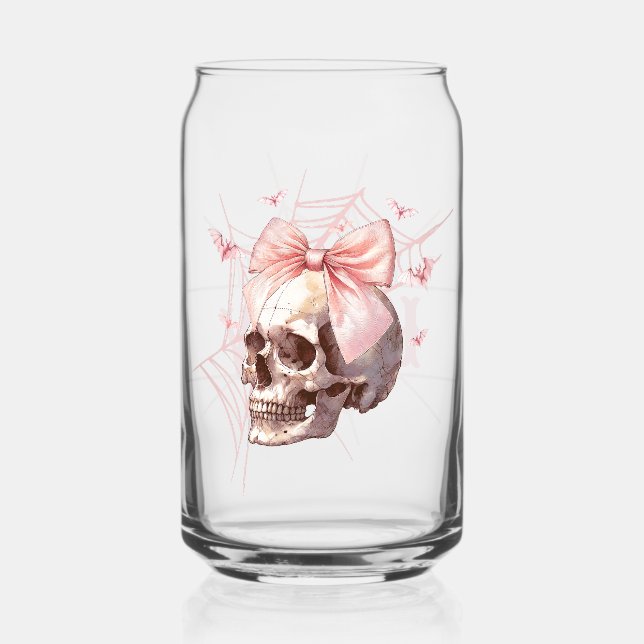 Vaso Con Forma De Lata Cráneo de vidrio personalizado de Coquette Rosa (Anverso)