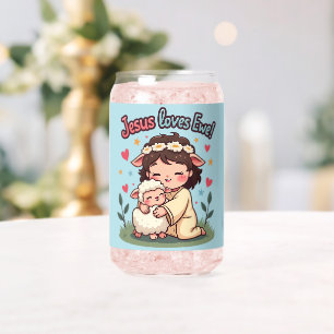 Vaso Con Forma De Lata Cristiano kawaii "Jesús ama a los ojos" diseño pas
