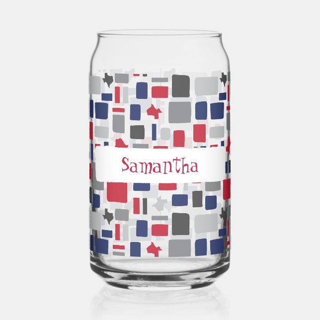 Vaso Con Forma De Lata Cuadrados y Rectángulos de Texas Red & Blue Wonky (Izquierda)