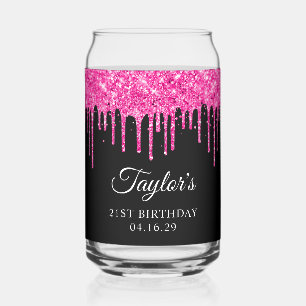Vaso Con Forma De Lata Cumpleaños 21 Brillante Rosa Caliente con Brillos