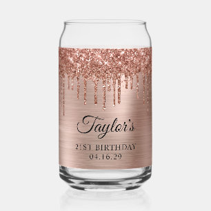 Vaso Con Forma De Lata Cumpleaños 21 Glitter Rose Gold Goteo Metálico