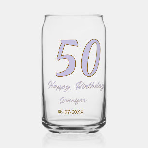Vaso Con Forma De Lata cumpleaños 50 agregar nombre fecha año modo púrpur