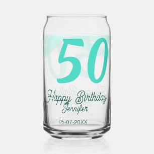Vaso Con Forma De Lata cumpleaños 50 agregar nombre fecha año verde paste