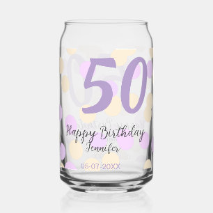 Vaso Con Forma De Lata cumpleaños 50 agregar nombre fecha purpura naranja