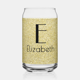 Vaso Con Forma De Lata Cumpleaños Dorado y Negro Retro, Nombre e Inici