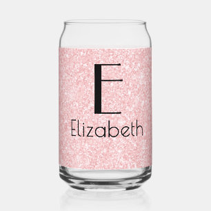Vaso Con Forma De Lata Cumpleaños Rosa y Negro Retro, Nombre e Inicial