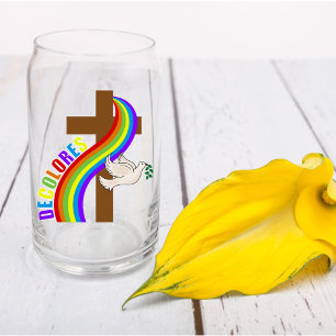 Vaso Con Forma De Lata Cursillo de arco iris de DeColores con cruz y paz
