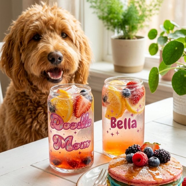 Vaso Con Forma De Lata Custom Doodle Mom Pink Hearts Personalized Name (Subido por el creador)