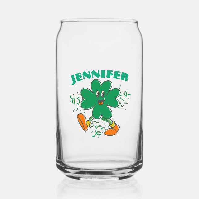 Vaso Con Forma De Lata Custom Shamrock, Personalized firstName St Patrick (Anverso)