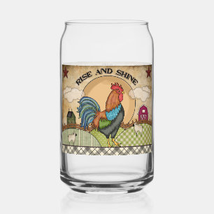 Vaso Con Forma De Lata Cute Country rooster rise brillan casa de campo