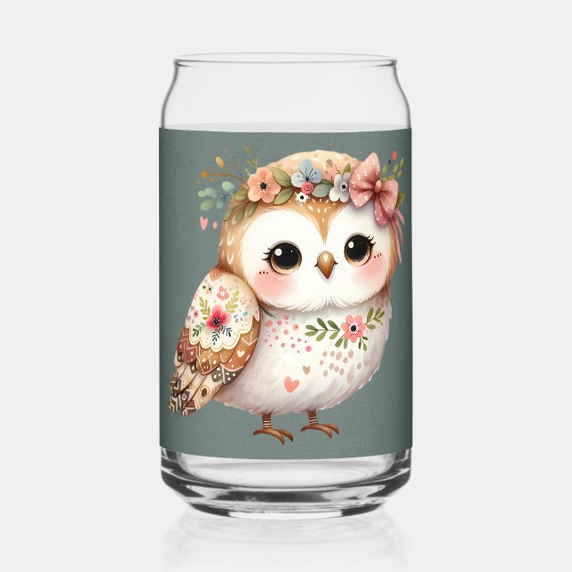 Vaso Con Forma De Lata Cute Floral Owl with Bow (Anverso)